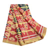 Sanskriti Vintage Sarees Red Pure Cotton Ikat Print Woven Sari 5yd Craft Sustainable Fabric