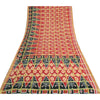 Sanskriti Vintage Sarees Red Pure Cotton Ikat Print Woven Sari 5yd Craft Sustainable Fabric