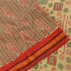 Sanskriti Vintage Sarees Cream Pure Cotton Block Printed Sari 5yd Craft Sustainable Fabric