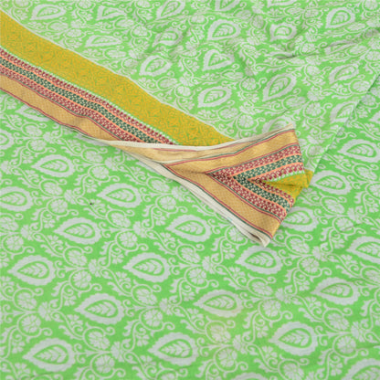 Sanskriti Vintage Sarees Green Woven Border Pure Cotton Print Sari Craft Sustainable Fabric