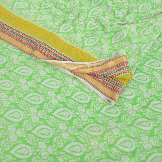 Sanskriti Vintage Sarees Green Woven Border Pure Cotton Print Sari Craft Sustainable Fabric