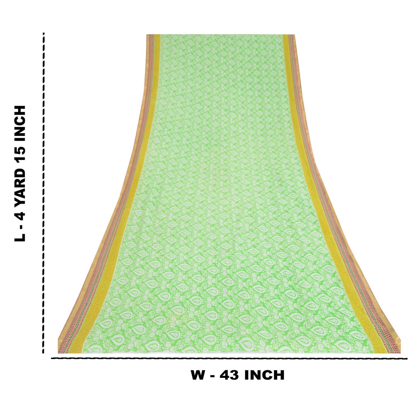 Sanskriti Vintage Sarees Green Woven Border Pure Cotton Print Sari Craft Sustainable Fabric