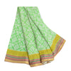 Sanskriti Vintage Sarees Green Woven Border Pure Cotton Print Sari Craft Sustainable Fabric