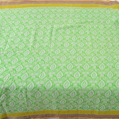 Sanskriti Vintage Sarees Green Woven Border Pure Cotton Print Sari Craft Sustainable Fabric