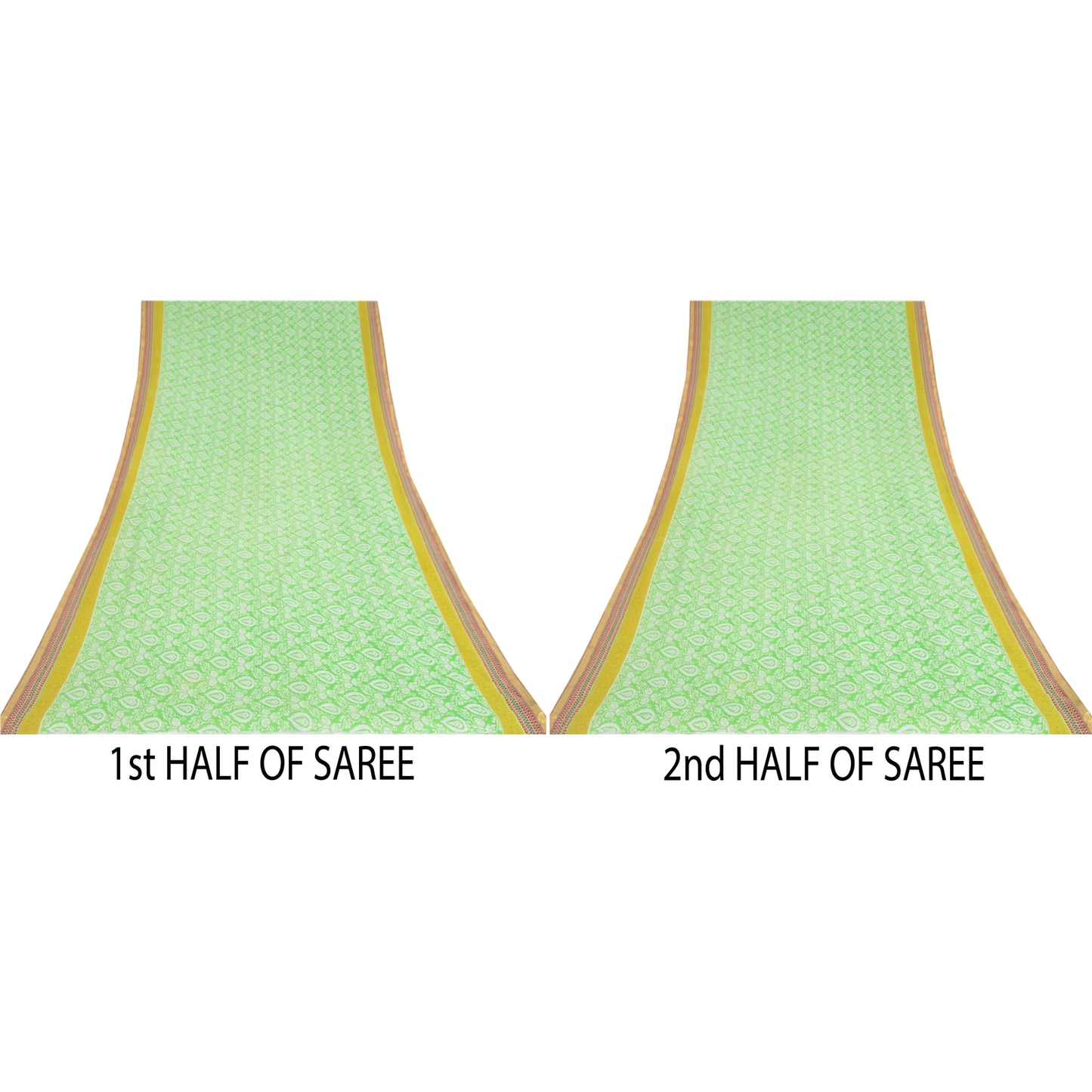 Sanskriti Vintage Sarees Green Woven Border Pure Cotton Print Sari Craft Sustainable Fabric