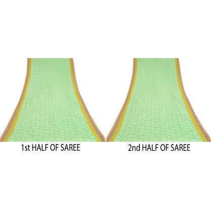 Sanskriti Vintage Sarees Green Woven Border Pure Cotton Print Sari Craft Sustainable Fabric