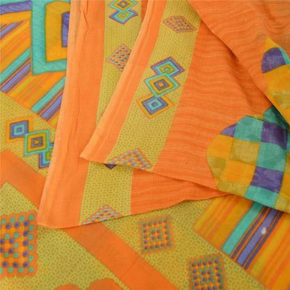 Sanskriti Vintage Sarees Indian Saffron Pure Cotton Print Sari 5yd Craft Sustainable Fabric