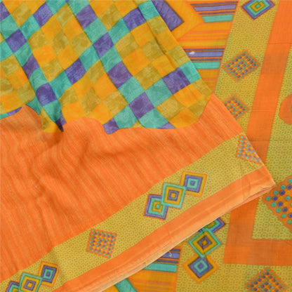 Sanskriti Vintage Sarees Indian Saffron Pure Cotton Print Sari 5yd Craft Sustainable Fabric