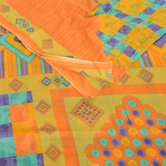 Sanskriti Vintage Sarees Indian Saffron Pure Cotton Print Sari 5yd Craft Sustainable Fabric