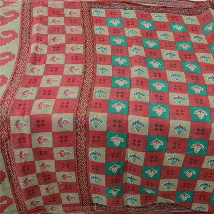 Sanskriti Vintage Sarees From India Red Pure Cotton Print Sari 5yd Craft Sustainable Fabric