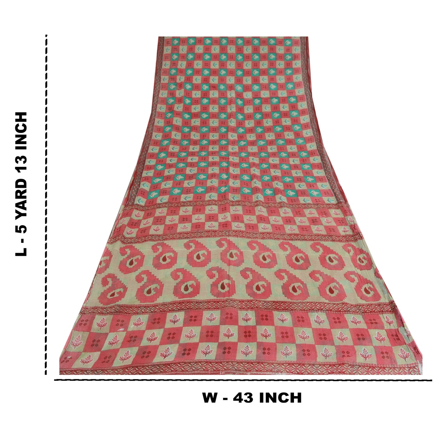 Sanskriti Vintage Sarees From India Red Pure Cotton Print Sari 5yd Craft Sustainable Fabric