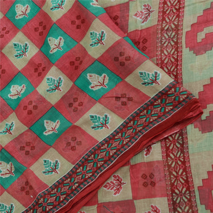 Sanskriti Vintage Sarees From India Red Pure Cotton Print Sari 5yd Craft Sustainable Fabric