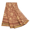 Sanskriti Vintage Sarees Brown Patan Patola Animal Print Pure Cotton Sari Sustainable Fabric