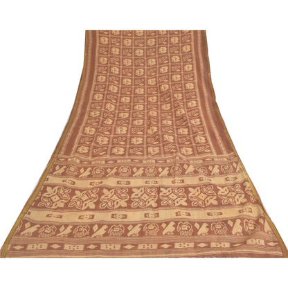 Sanskriti Vintage Sarees Brown Patan Patola Animal Print Pure Cotton Sari Sustainable Fabric