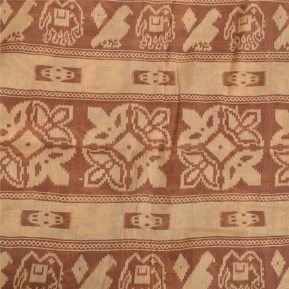 Sanskriti Vintage Sarees Brown Patan Patola Animal Print Pure Cotton Sari Sustainable Fabric