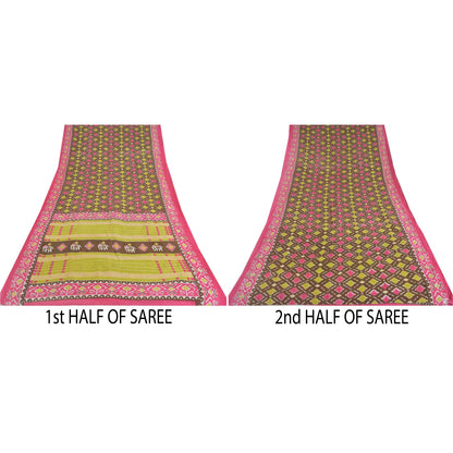 Sanskriti Vintage Sarees Brown/Pink Patan Patola Pure Cotton Printed Sari Sustainable Fabric