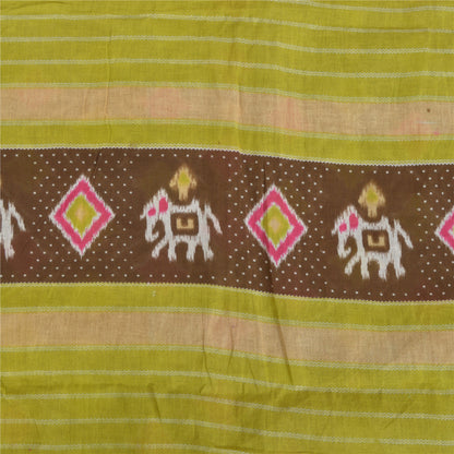Sanskriti Vintage Sarees Brown/Pink Patan Patola Pure Cotton Printed Sari Sustainable Fabric
