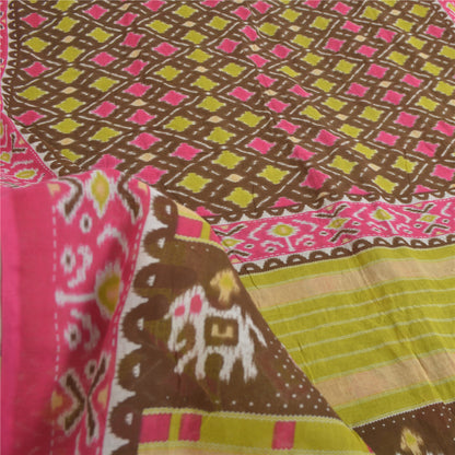 Sanskriti Vintage Sarees Brown/Pink Patan Patola Pure Cotton Printed Sari Sustainable Fabric