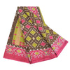 Sanskriti Vintage Sarees Brown/Pink Patan Patola Pure Cotton Printed Sari Sustainable Fabric