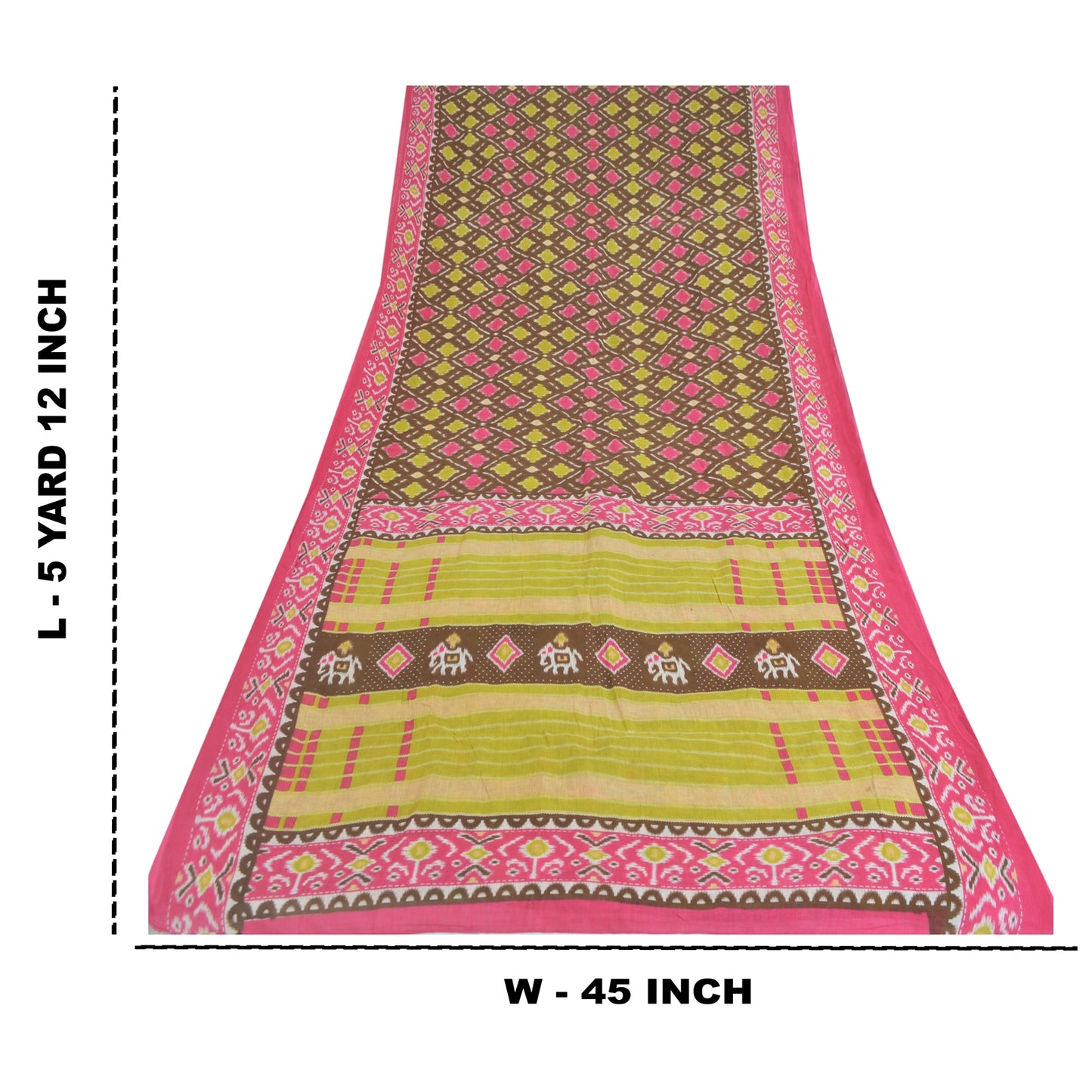 Sanskriti Vintage Sarees Brown/Pink Patan Patola Pure Cotton Printed Sari Sustainable Fabric