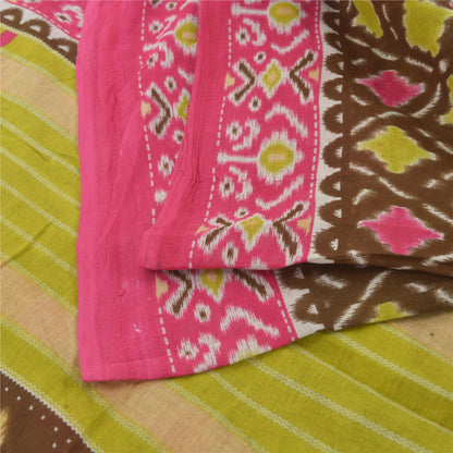 Sanskriti Vintage Sarees Brown/Pink Patan Patola Pure Cotton Printed Sari Sustainable Fabric