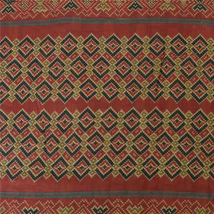 Sanskriti Vintage Sarees Green/Red 100%Pure Cotton Printed Sari 6yd Craft Sustainable Fabric