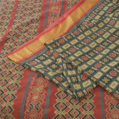 Sanskriti Vintage Sarees Green/Red 100%Pure Cotton Printed Sari 6yd Craft Sustainable Fabric