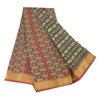 Sanskriti Vintage Sarees Green/Red 100%Pure Cotton Printed Sari 6yd Craft Sustainable Fabric