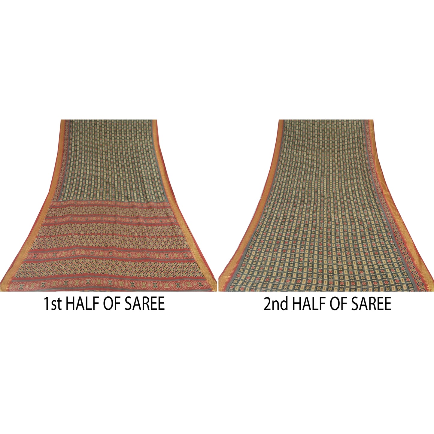 Sanskriti Vintage Sarees Green/Red 100%Pure Cotton Printed Sari 6yd Craft Sustainable Fabric