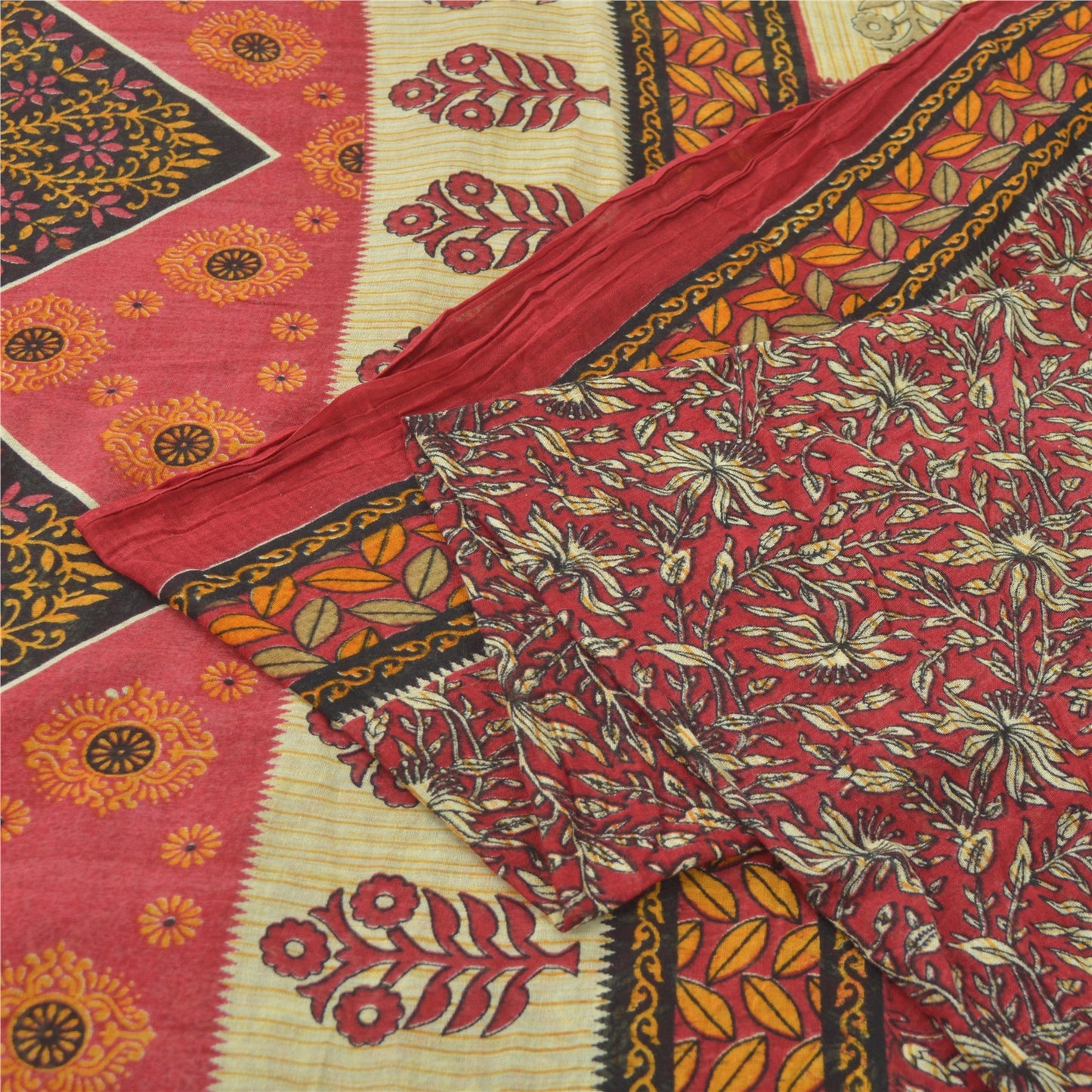 Sanskriti Vintage Sarees Indian Dark Red Pure Cotton Print Sari 5yd Craft Sustainable Fabric