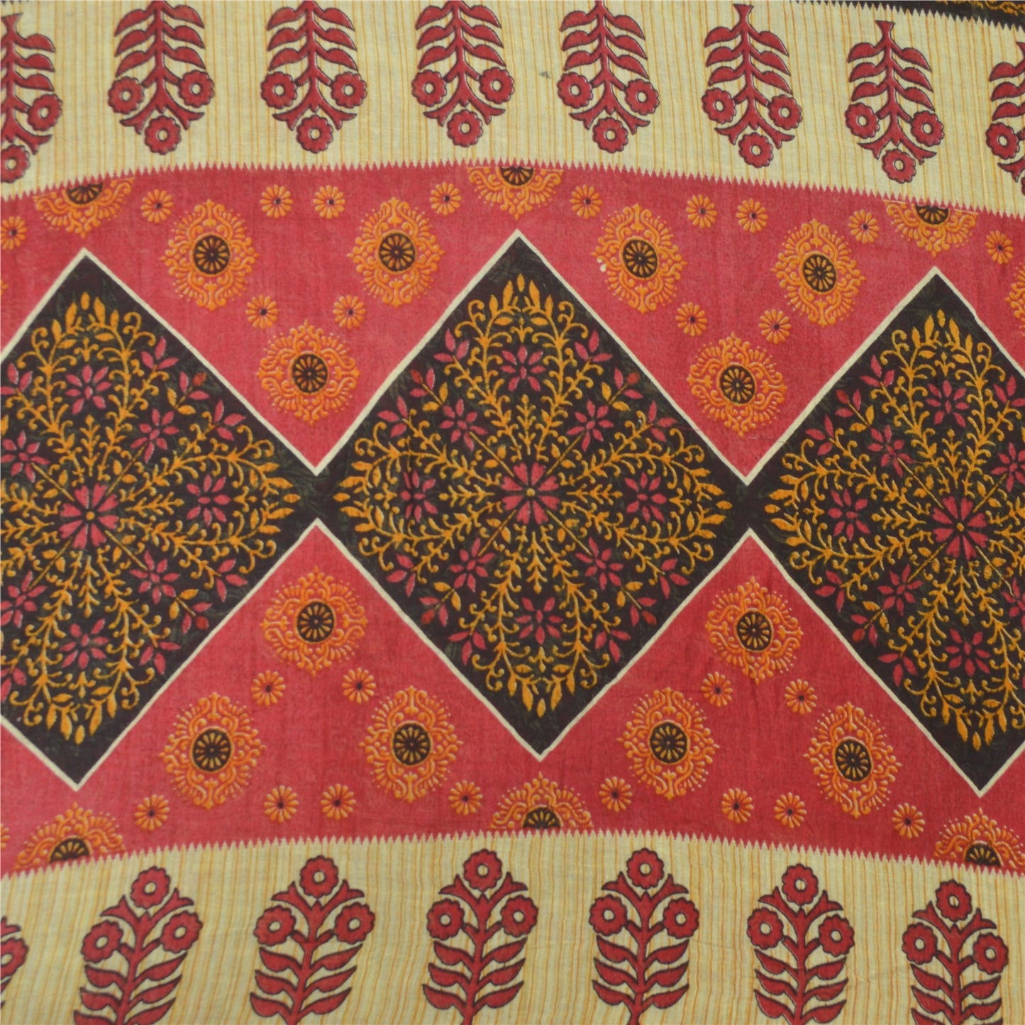 Sanskriti Vintage Sarees Indian Dark Red Pure Cotton Print Sari 5yd Craft Sustainable Fabric