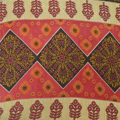 Sanskriti Vintage Sarees Indian Dark Red Pure Cotton Print Sari 5yd Craft Sustainable Fabric