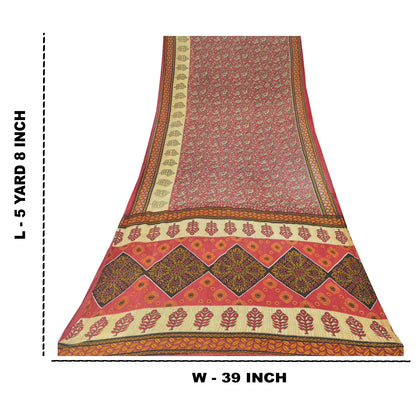 Sanskriti Vintage Sarees Indian Dark Red Pure Cotton Print Sari 5yd Craft Sustainable Fabric