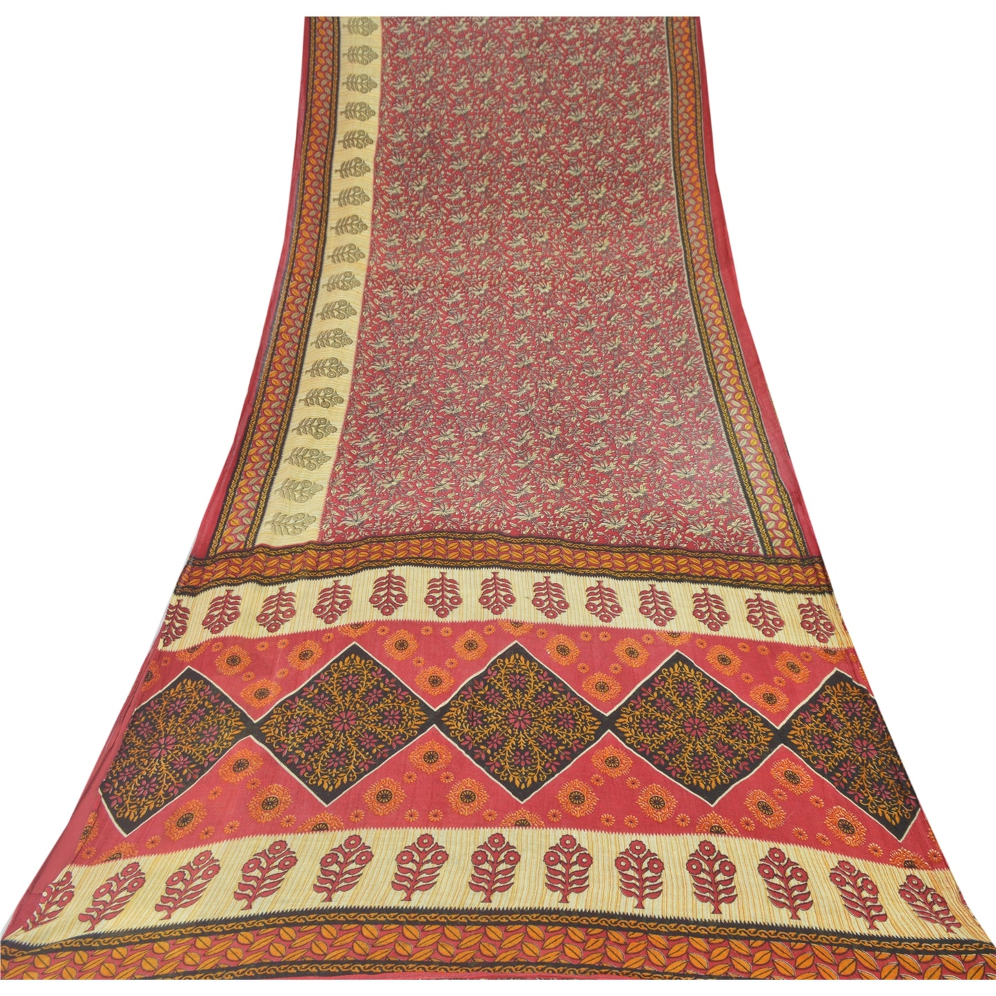 Sanskriti Vintage Sarees Indian Dark Red Pure Cotton Print Sari 5yd Craft Sustainable Fabric