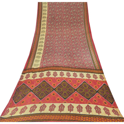 Sanskriti Vintage Sarees Indian Dark Red Pure Cotton Print Sari 5yd Craft Sustainable Fabric