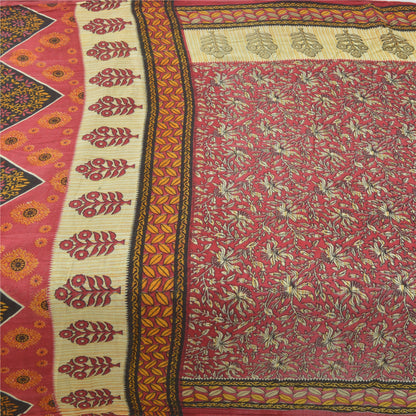 Sanskriti Vintage Sarees Indian Dark Red Pure Cotton Print Sari 5yd Craft Sustainable Fabric
