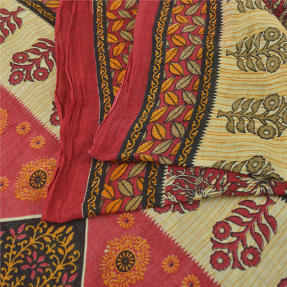 Sanskriti Vintage Sarees Indian Dark Red Pure Cotton Print Sari 5yd Craft Sustainable Fabric