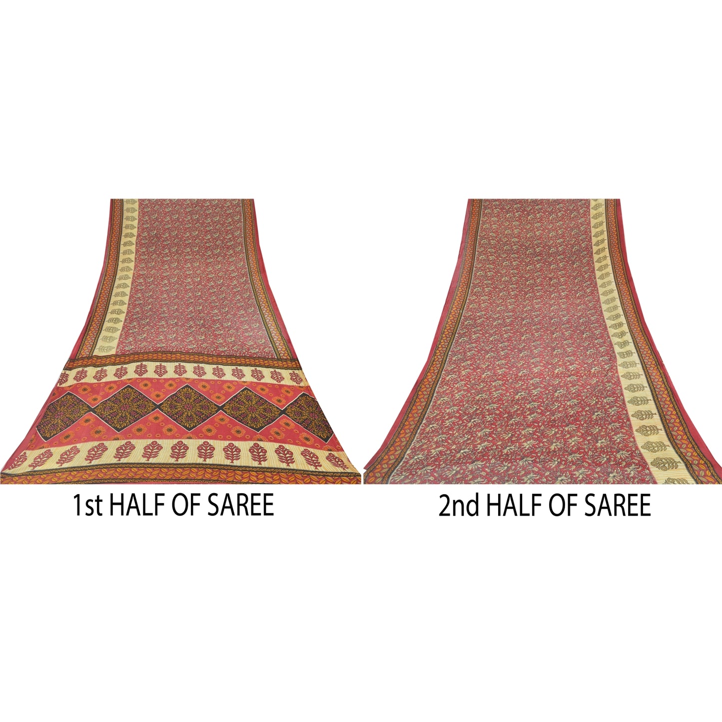 Sanskriti Vintage Sarees Indian Dark Red Pure Cotton Print Sari 5yd Craft Sustainable Fabric