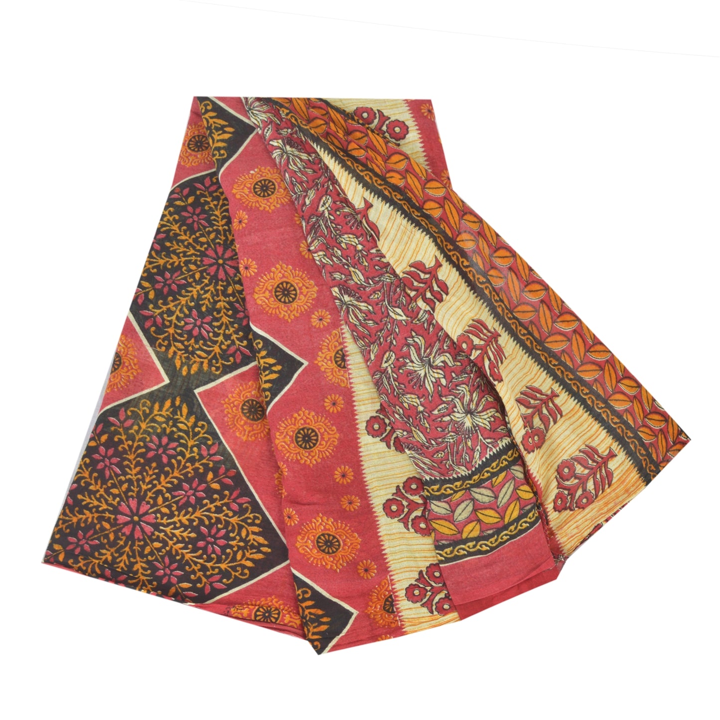 Sanskriti Vintage Sarees Indian Dark Red Pure Cotton Print Sari 5yd Craft Sustainable Fabric