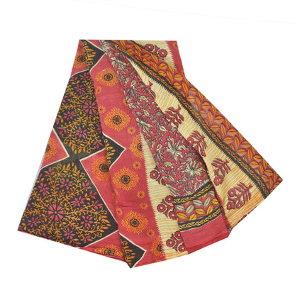 Sanskriti Vintage Sarees Indian Dark Red Pure Cotton Print Sari 5yd Craft Sustainable Fabric