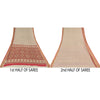 Sanskriti Vintage Sarees Indian Ivory/Red Pure Cotton Printed Sari Craft Fabric