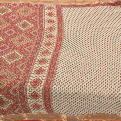 Sanskriti Vintage Sarees Indian Ivory/Red Pure Cotton Printed Sari Craft Fabric