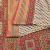 Sanskriti Vintage Sarees Indian Ivory/Red Pure Cotton Printed Sari Craft Fabric