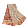 Sanskriti Vintage Sarees Indian Ivory/Red Pure Cotton Printed Sari Craft Fabric