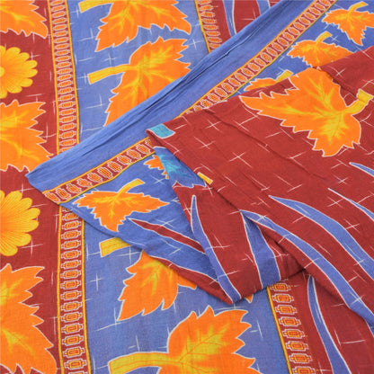 Sanskriti Vintage Sarees From India Red Pure Cotton Print Sari 5yd Craft Sustainable Fabric