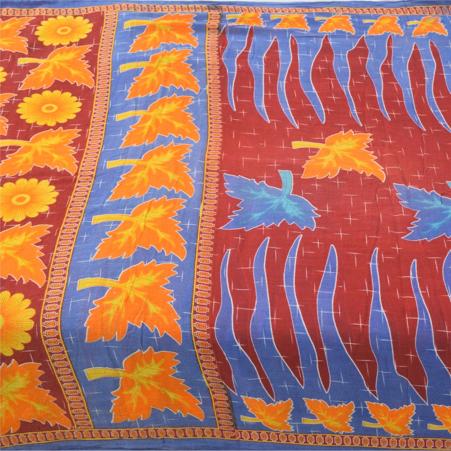 Sanskriti Vintage Sarees From India Red Pure Cotton Print Sari 5yd Craft Sustainable Fabric