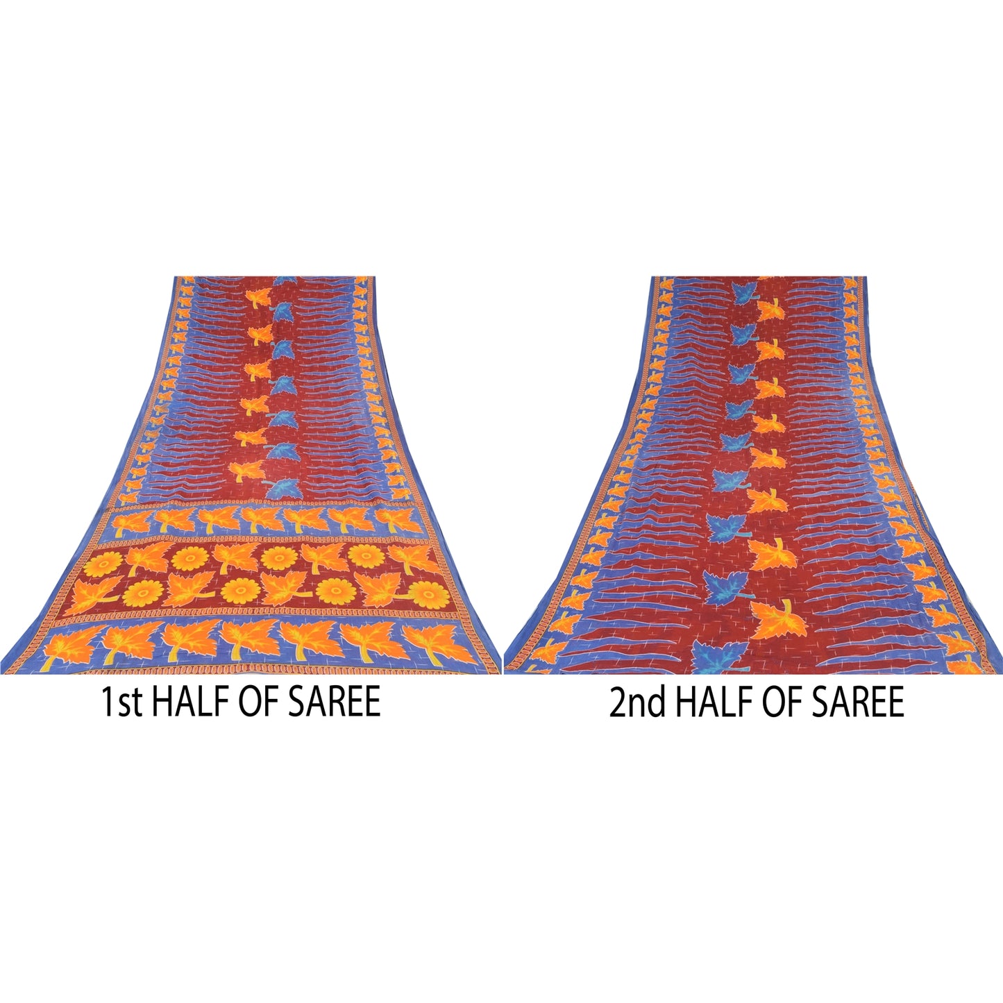 Sanskriti Vintage Sarees From India Red Pure Cotton Print Sari 5yd Craft Sustainable Fabric