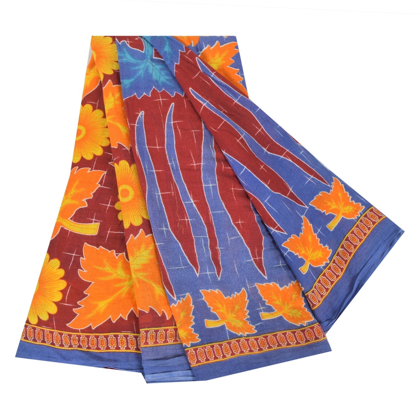 Sanskriti Vintage Sarees From India Red Pure Cotton Print Sari 5yd Craft Sustainable Fabric