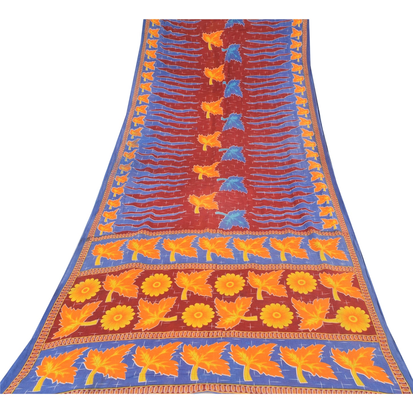 Sanskriti Vintage Sarees From India Red Pure Cotton Print Sari 5yd Craft Sustainable Fabric