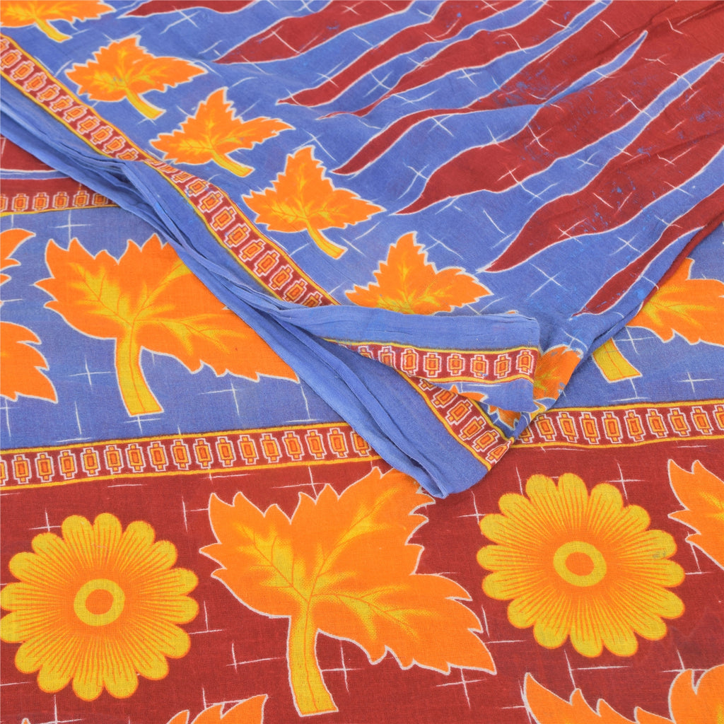 Sanskriti Vintage Sarees From India Red Pure Cotton Print Sari 5yd Craft Sustainable Fabric